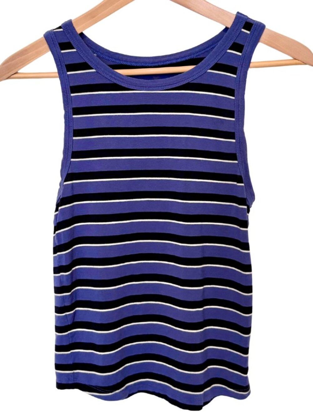 American Eagle Blue Black White Striped Fitted Stretch High Neck Tank Top – S